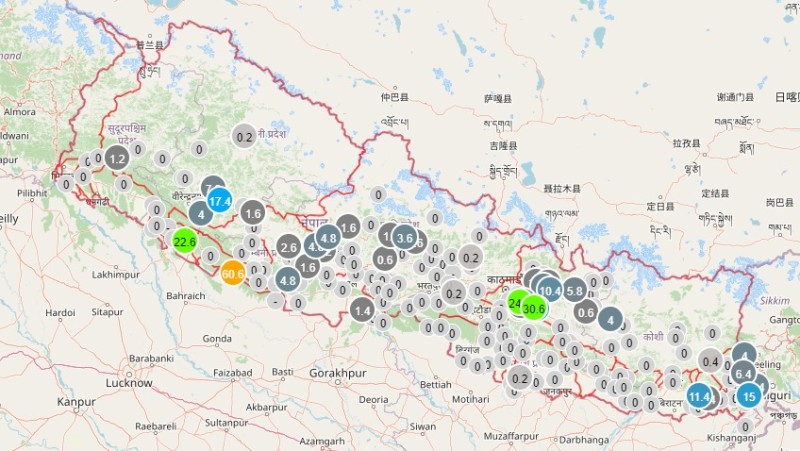 बाग्मती, गण्डकी, लुम्बिनी र सुदूरपश्चिम प्रदेशका केही स्थानमा भारी वर्षाको चेतावनी