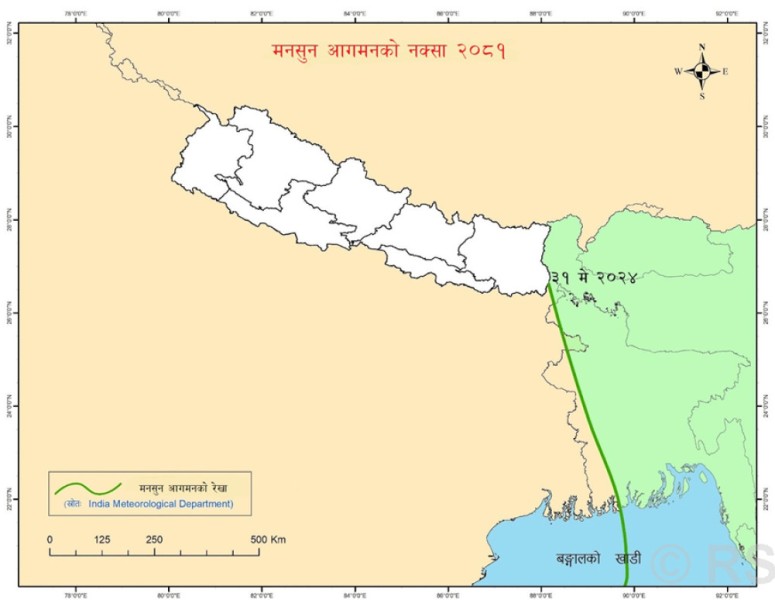 एघार दिनपछि मनसुन भित्रिने पूर्वानुमान